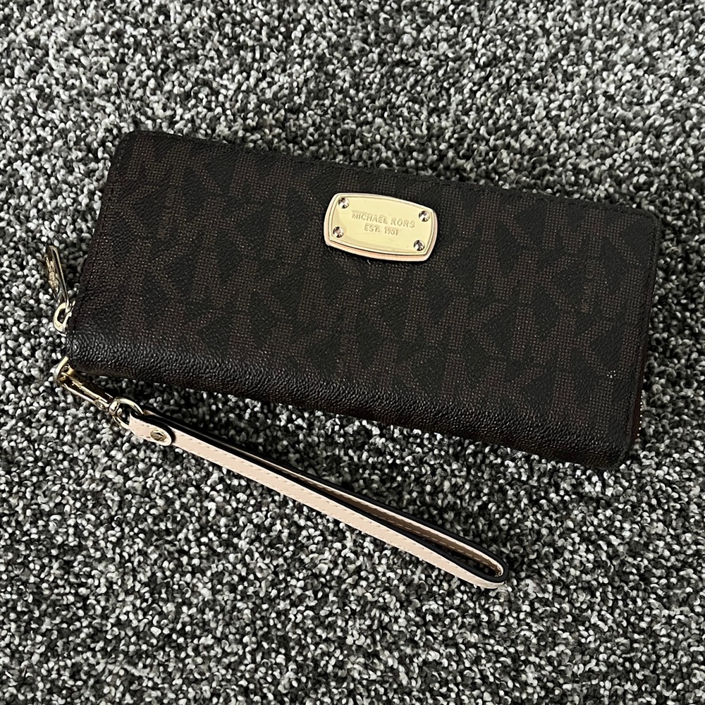 Michael Kors Dark Brown Wristlet with Gold Accents
